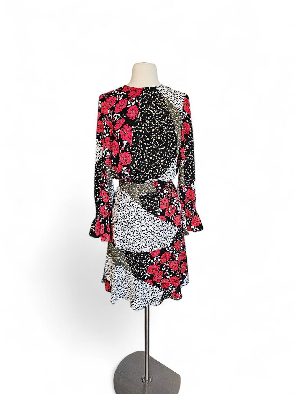 Libby Edelman Floral Patchwork Long Sleeve Dress Green & Red Size X-Small